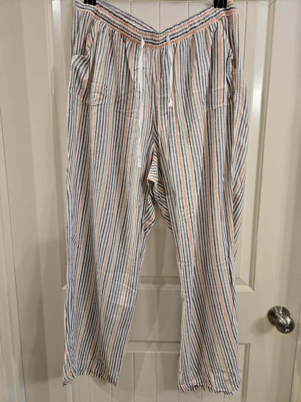 Cato Striped Linen Striped Pants in Blues & Peach Size 22/24